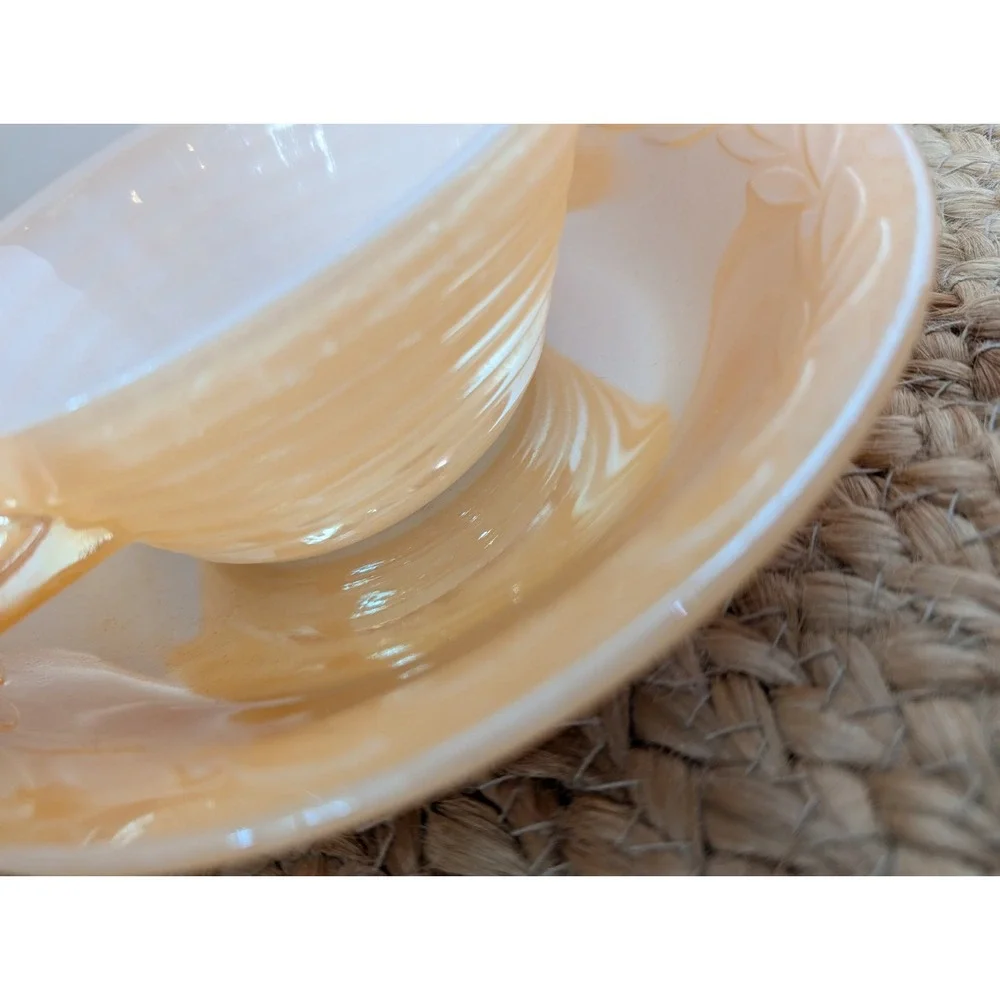 Vintage Fire King Ovenware Peach Lustre Beehive Bowl W/Handle & a 7.5